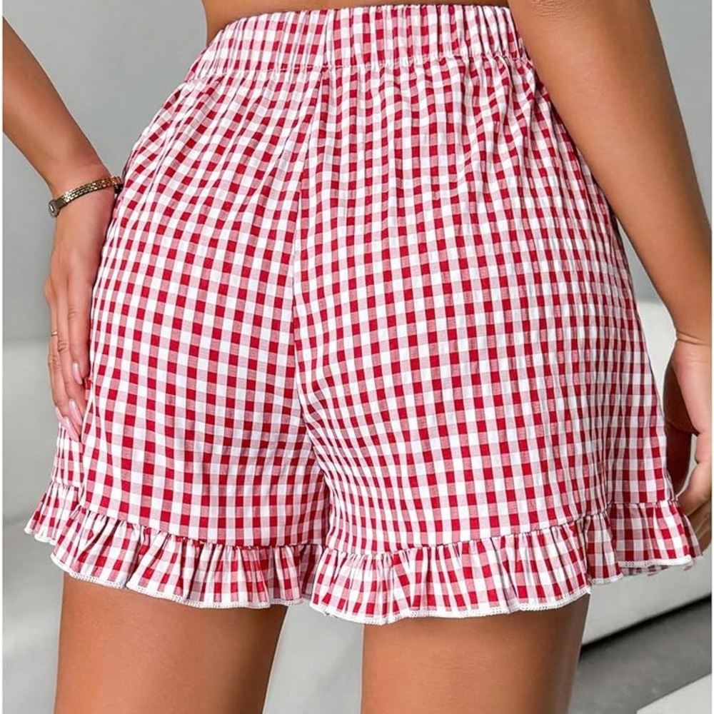 BRAND NEW - Red Plaid Ruffle Shorts (Medium) - Picture 5 of 7